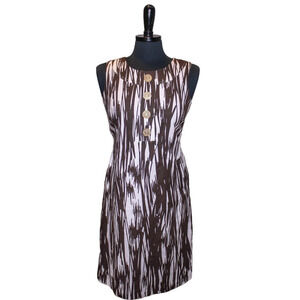 Calvin Klein Sheath Dress Sleeveless Brown White Linen Blend Pockets
